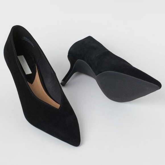 H&M Black Suede Pointed Toe Pumps Heels Size 7 - Picture 1 of 13
